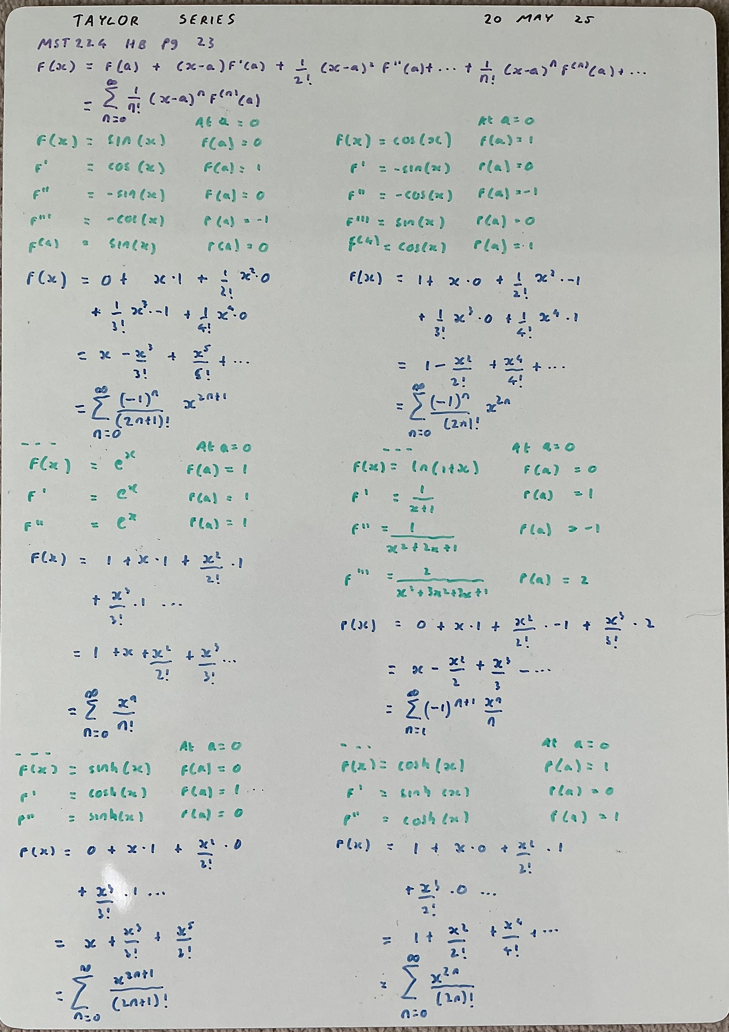 Picture of Whiteboard with Taylor Series derivation.